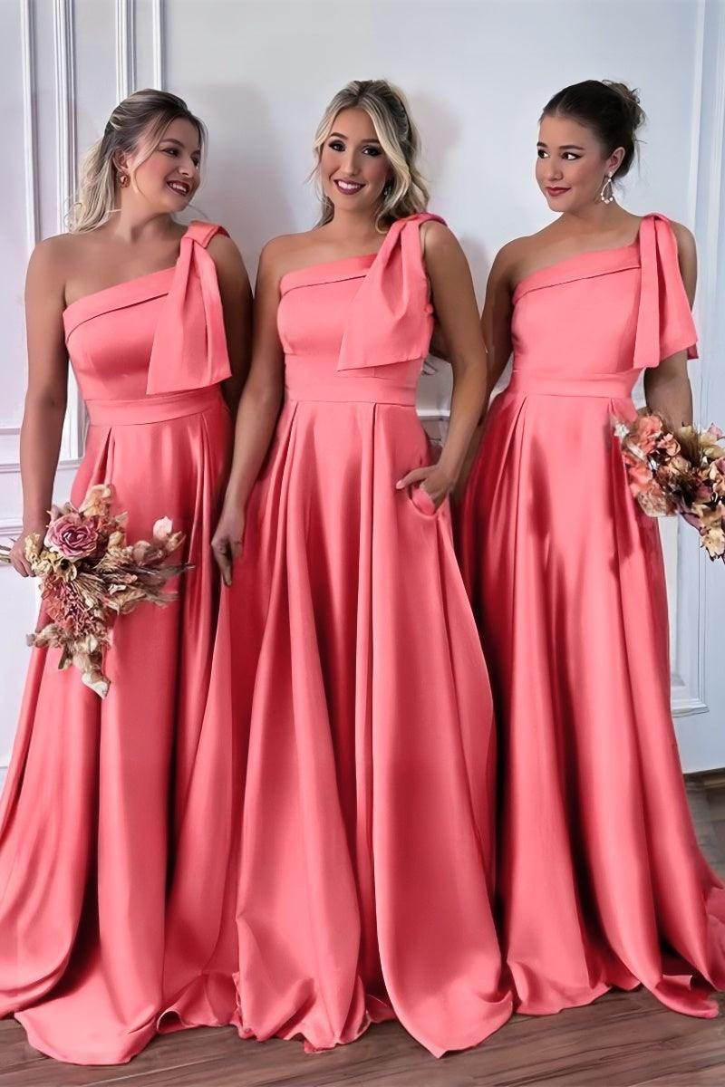 A-Line Pink Bridesmaid Dress with Bowknot and Pockets CB0807 - COCOMELODY